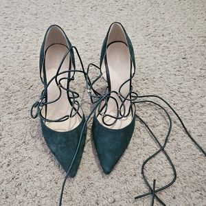 Nine West green leather lace up high heels, 7.